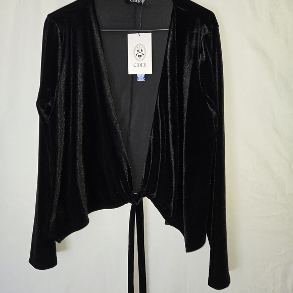 Cider Jackets & Blazers - Cider Luxe Black Velvet Blazer with Tie Detail